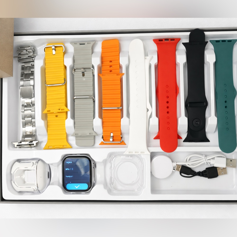 D300 8in1 Smartwatch, Earbud, 8 Straps, Protective Case, and Charger- SEALED